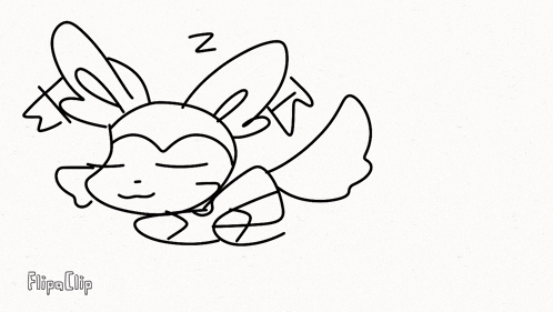 a black and white drawing of a rabbit sleeping on a white background .