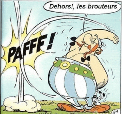 a cartoon of a man with a big butt saying pafff !