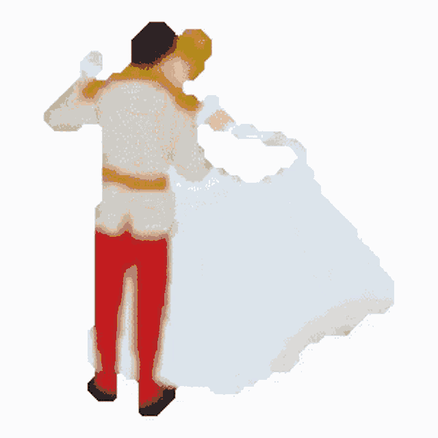 a pixel art of a bride and groom dancing together