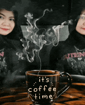 a cup of coffee with the words it 's coffee time written on it