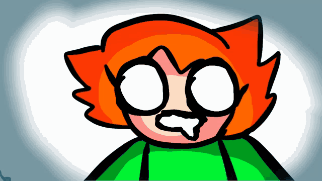 a cartoon character with red hair and green pants