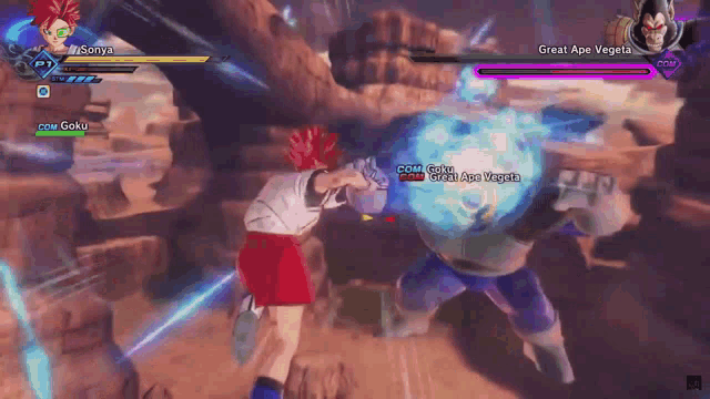 a screenshot of a video game where goku is fighting a great ape vegeta
