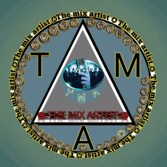 a logo for the mix artist with a triangle and a hand holding a microphone