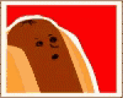 a cartoon drawing of a hot dog with a surprised look on its face .