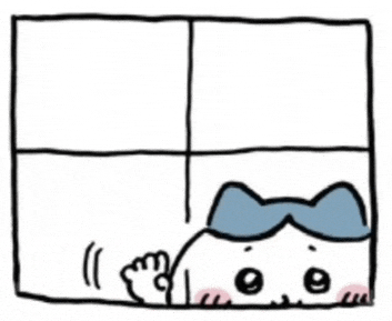 a drawing of a cat with a blue bow on its head looking out of a window .