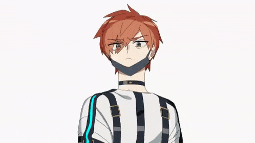 a boy with red hair is wearing a black and white striped shirt and suspenders .