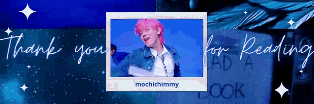 a banner that says thank you for reading and has a picture of a man with pink hair
