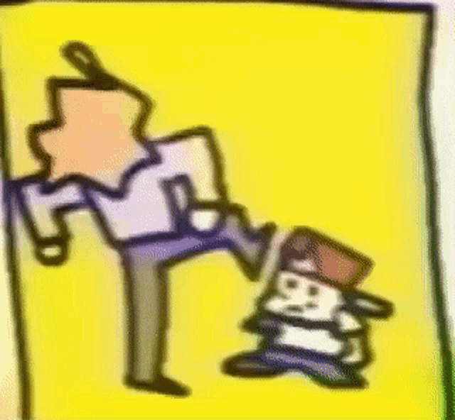 a cartoon of a man kicking another man in the face .