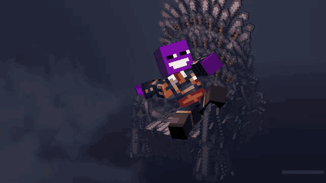 a purple minecraft character flying in the air