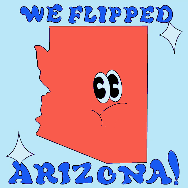 a cartoon drawing of the state of arizona with the words we flipped arizona below it