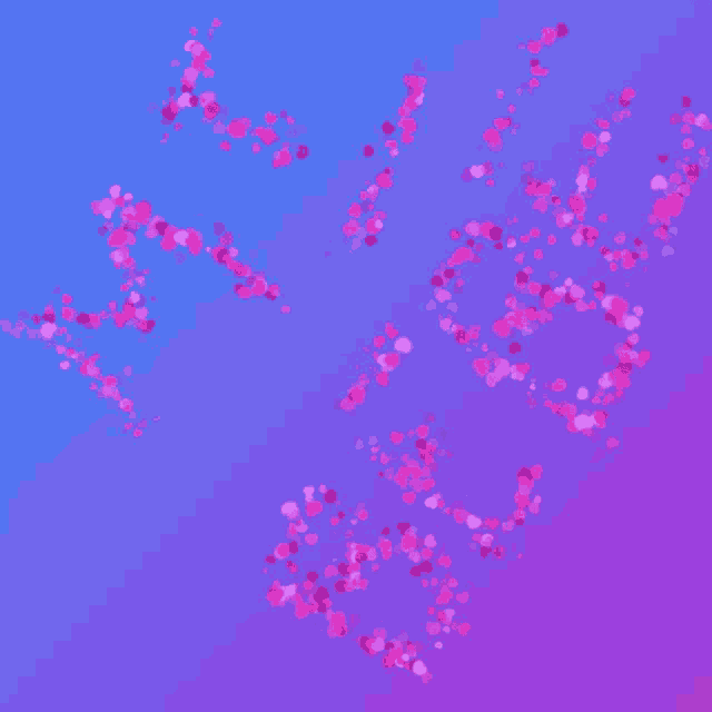 a blue and purple background with pink confetti