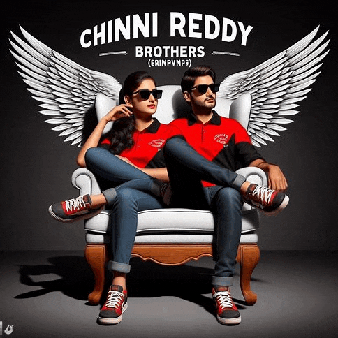 a poster for chinni reddy brothers shows a man and a woman sitting in chairs with wings