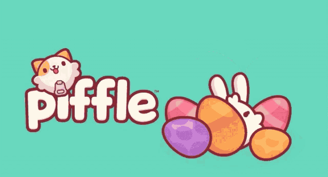a logo for piffle with a cat and rabbit