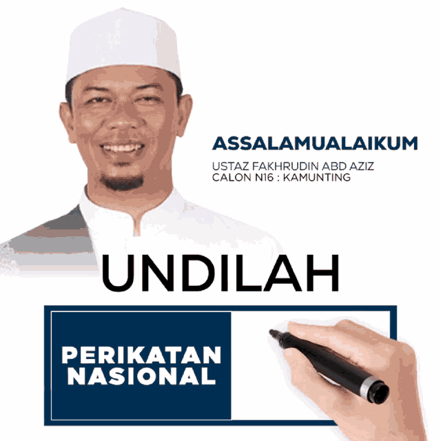 a man in a white hat is on a poster that says ' assalamualaikum '