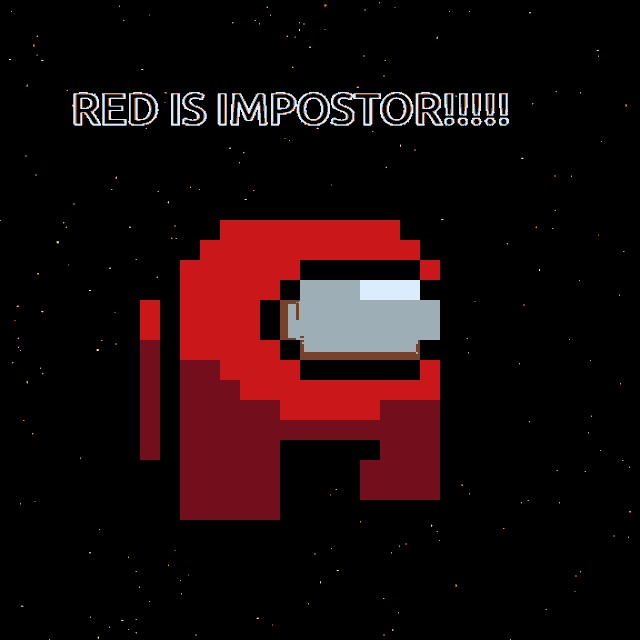 a pixel art of a red among us character with the words red is impostor written below it