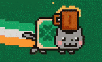 a pixel art of a cat holding a beer mug