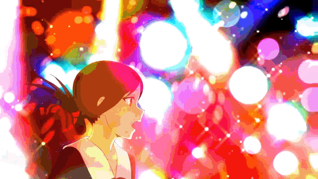a colorful drawing of a girl with a bun on her head
