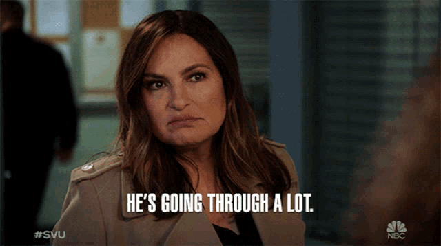 a woman says " he 's going through a lot " in a nbc advertisement