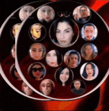 a group of people are in circles with a woman in the middle