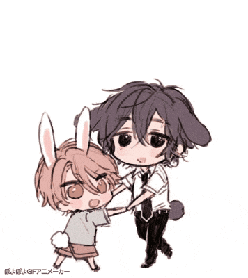 a drawing of two anime characters with bunny ears and tails