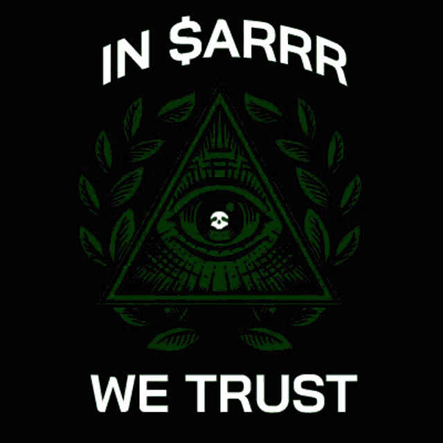 a all seeing eye in a triangle with leaves around it and the words `` in sarrr we trust '' .