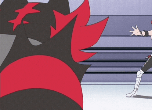 a cartoon character with a red tail and a black body