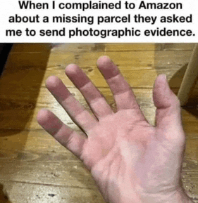a person 's hand is shown with a caption that says when i complained to amazon