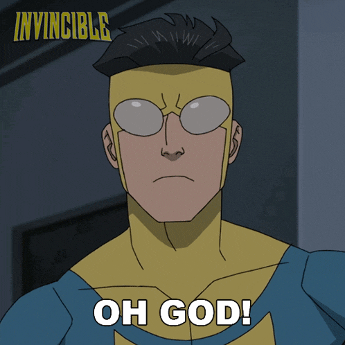 a cartoon of a man with glasses and the words oh god
