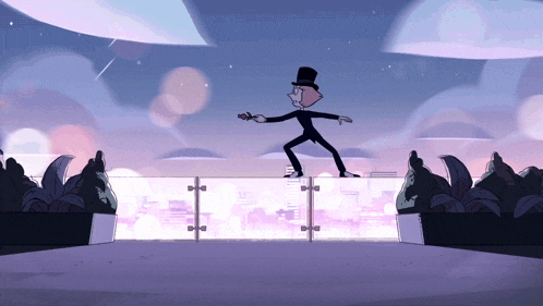 a cartoon character with a top hat and pearl on his head