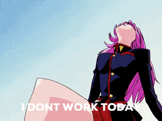 a cartoon of a girl with purple hair and the words i dont work today