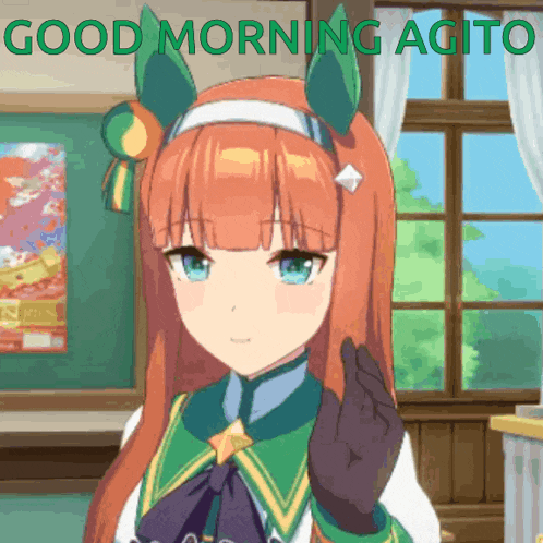 a picture of a girl with the words " good morning agito " on it