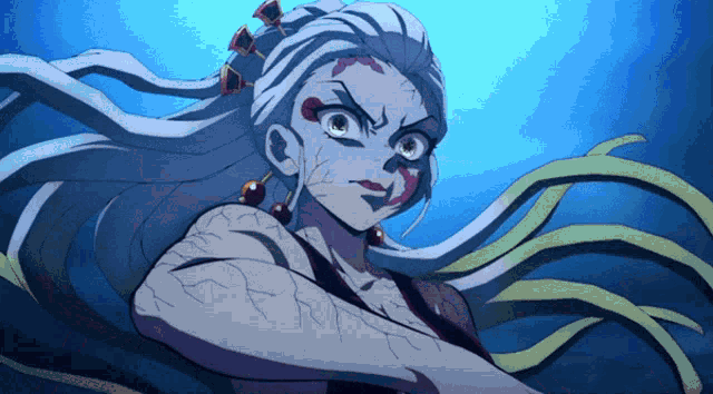 a cartoon of a woman with long white hair and a very angry look on her face