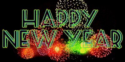colorful fireworks are behind the words happy new year
