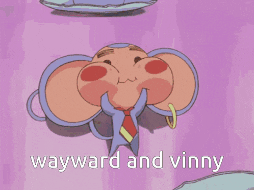 a cartoon of a girl with pink hair and the words wayward and vinny above her