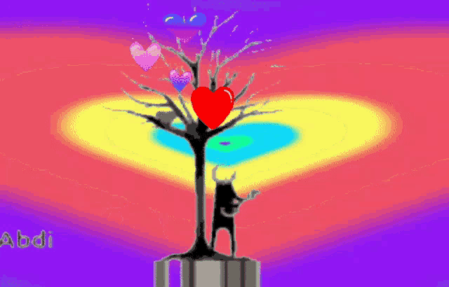 a drawing of a tree with hearts on it and the name abdi on the bottom