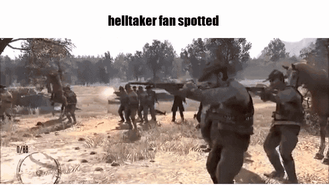 a screenshot of a video game with the words helltaker fan spotted at the top