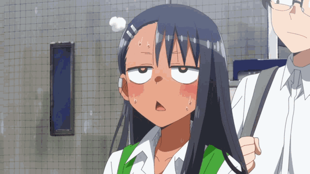 a cartoon of a girl with long black hair