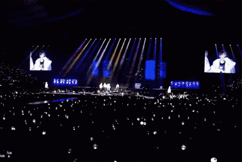 a large crowd of people are watching a concert in a large stadium