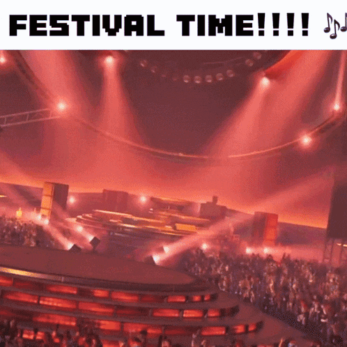 an animated image of a crowd at a festival with the words festival time !!!