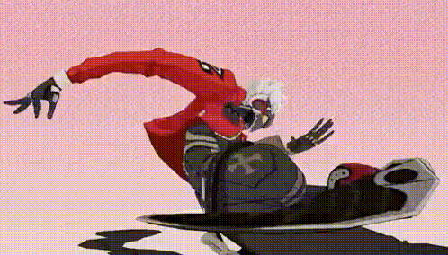 a cartoon character is riding a skateboard on top of a pink surface .