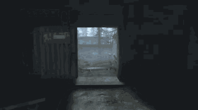 a robot with a gas mask on its head is walking in the woods