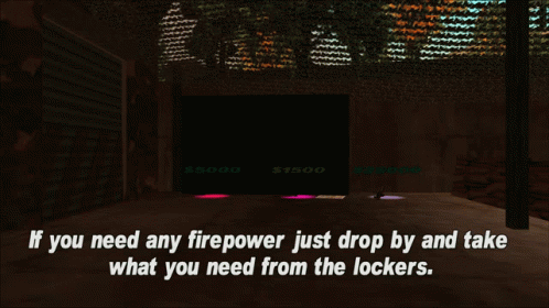 Gtagif Gta One Liners GIF - Gtagif Gta One Liners If You Need Any Firepower Just Drop By And Take What You Need From The Lockers GIFs
