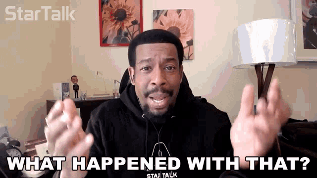 a man says what happened with that in front of a star talk logo