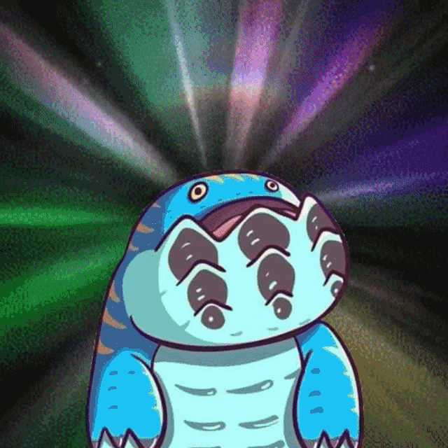 a cartoon illustration of a blue monster with a glowing background .