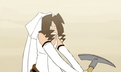 a cartoon of a man holding a gun and a woman holding a white cape