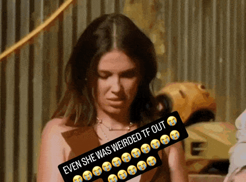a woman with a sticker that says even she was weirded tf out