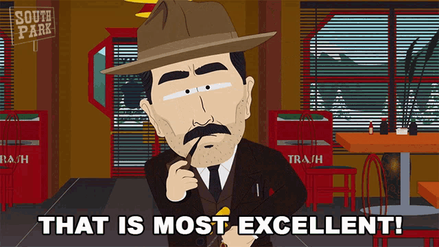 a cartoon of a man smoking a pipe with the words that is most excellent