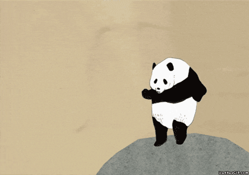a panda bear standing on top of a rock with the url icanhasgif.com underneath it