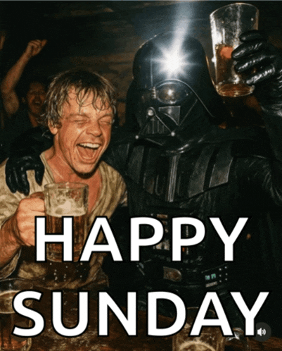 a picture of darth vader and luke skywalker with the words happy sunday