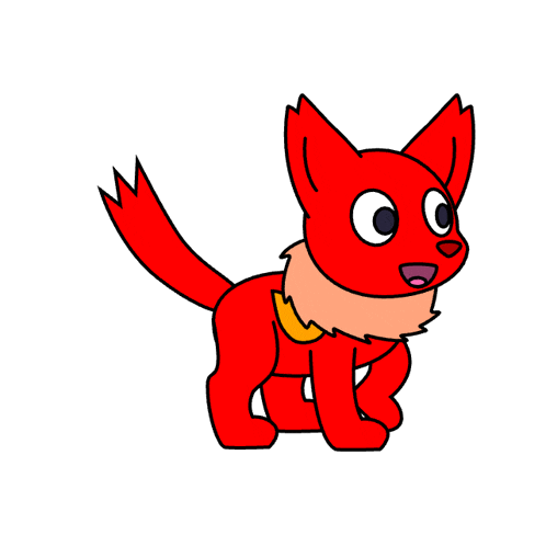a cartoon drawing of a red cat with a surprised look on his face